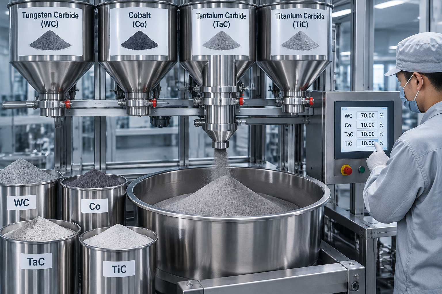 Ball milling and mixing of tungsten carbide and cobalt powders