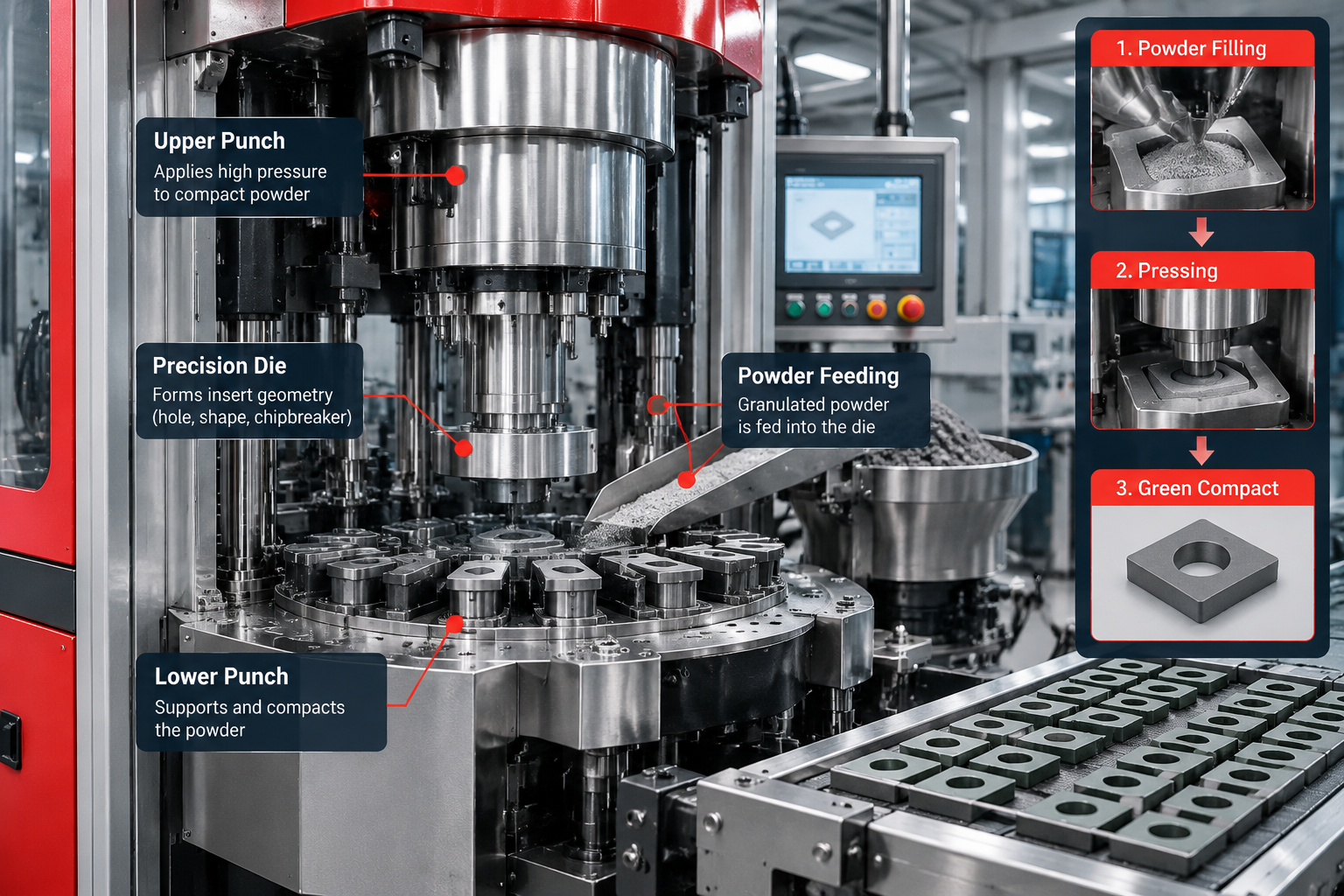 Precision pressing of cemented carbide indexable inserts