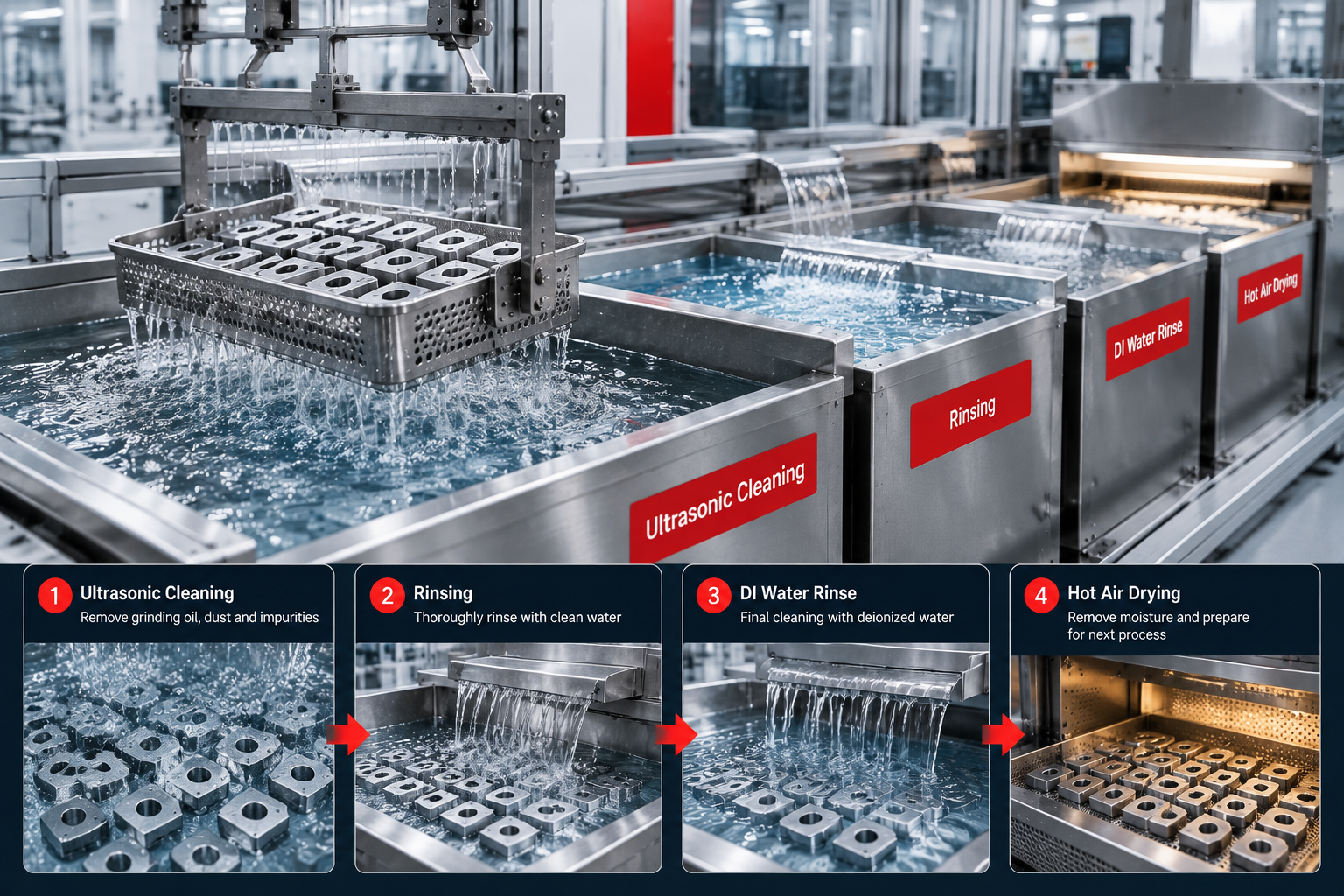 Industrial cleaning of precision cemented carbide inserts
