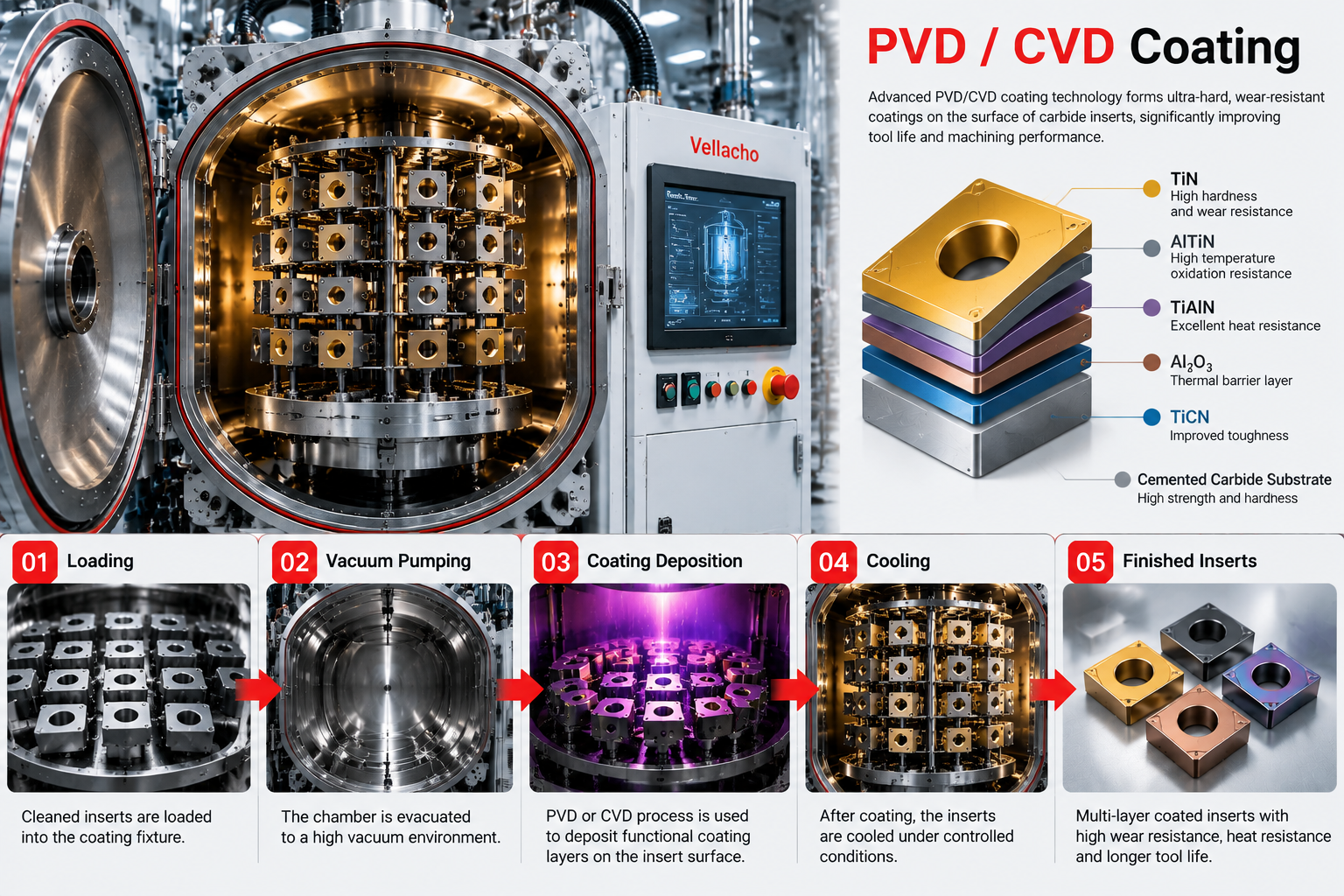 CVD or PVD coating furnace for carbide cutting inserts
